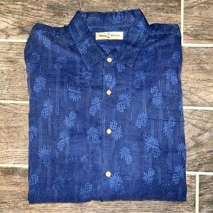 Tommy Bahama Long Sleeve Button Up Mens XXL Blue Pineapple Floral 100% Silk